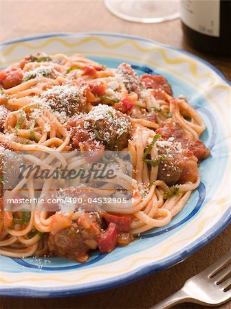 Plate of Spaghetti Meatballs in Tomato sauce with Parmesan