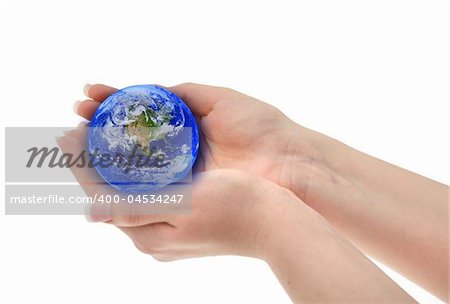 joined female hands holding globe, shallow DOFShallow DOF, Earth image used courtesy of NASA Visible Earth, http://www.visibleearth.nasa.gov/useterms.php