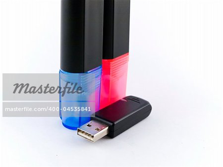 Bluetooth Dongle Memory Stick and Markers on White Background