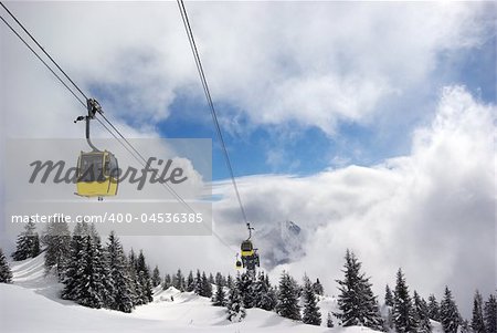 Ski lift during winter time in Austrian Alps