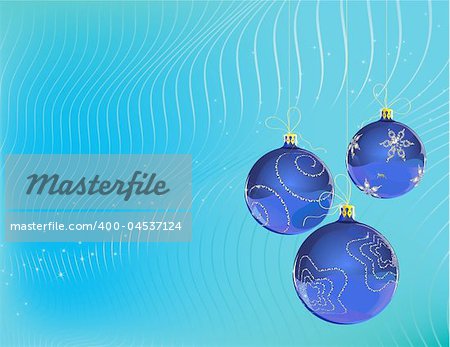 Vector Illustration de trois boules de Noël bleu décoré de flocon de neige sur fond bleu