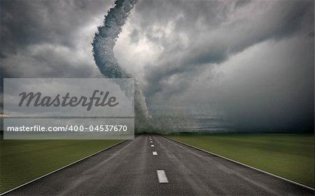 large tornado over the road (3D rendring)