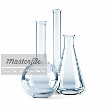 isolated 3d rendering of the empty chemical flasks