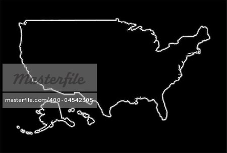 Glowing Usa map with Alaska and Hawaii over black background