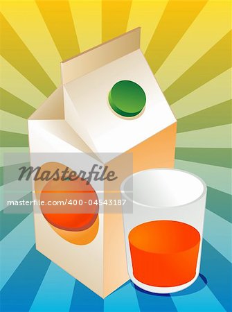 Orange juice carton with filled glass illustration
