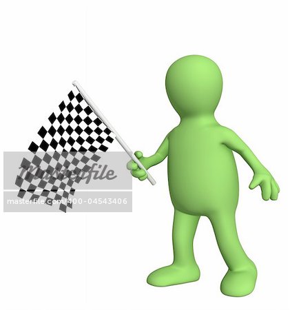 3d puppet with checkered flag. Object over white