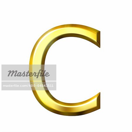 3d golden letter c isolated in white