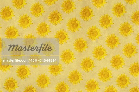 Background - sheet of the old paper with sunflowers
