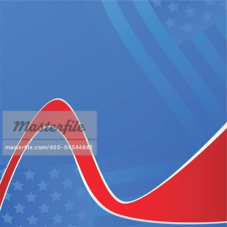 Concept illustration showing the United States of America flag in different shades of blue, with a red and white ribbon in front of a blue background