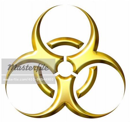 3d golden biohazard symbol isolated in white