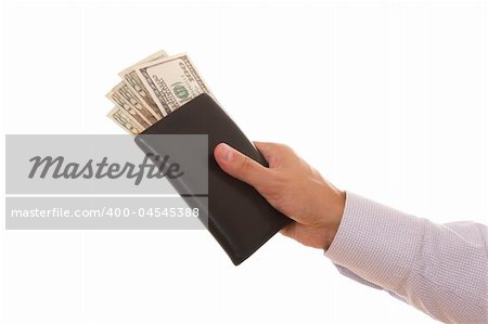 Man holding a wallet with a lot of american dollars