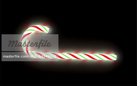 3d render of a glowing christmas candy cane