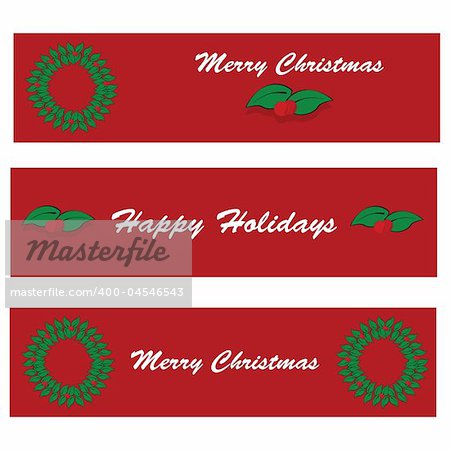 Holiday banners with berry wreaths and messages