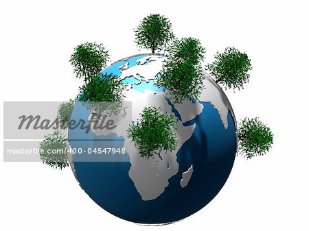 3d rendered illustration of some trees on a globe