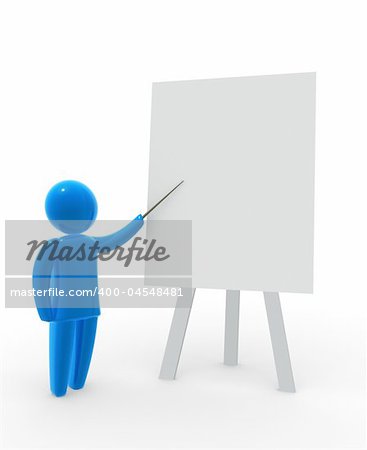 Teacher standing with pointer in hand close to board. Board is empty - ready for montage of desired content.