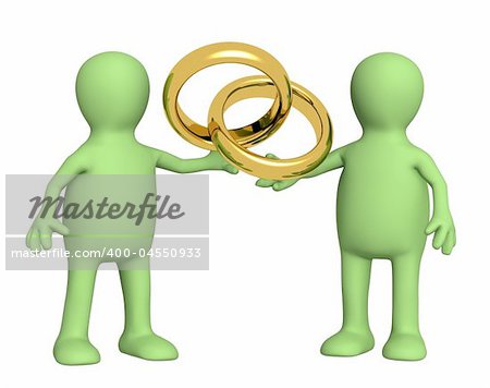 Two puppets with wedding rings