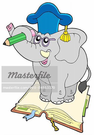 Elephant teacher standing on book - vector illustration.