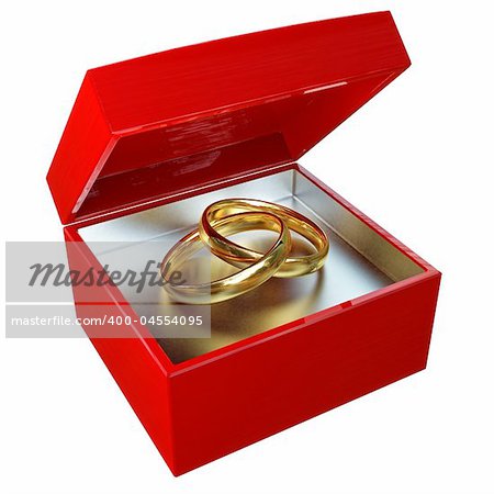 3d image of wedding ring in a red box background