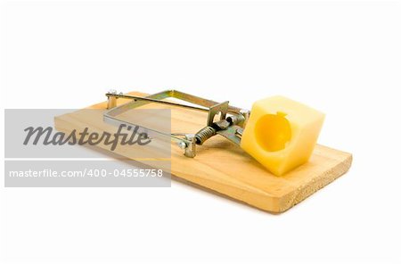 Mouse Trap with cheese - isolated on white