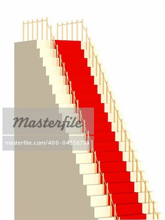 3d high ladder, covered with a red carpet. Objects over white