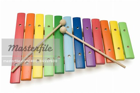 Toy colorful xylophone, over white, isolated, with clipping path