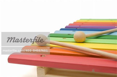 Toy colorful xylophone, over white, isolated, with clipping path