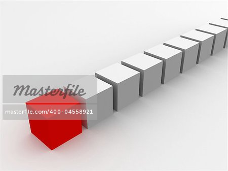 3d rendered illustration of white and one red cube