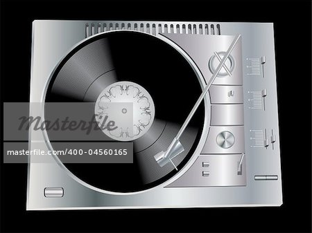 The image of a vinyl DJ's deck grey colour on black background.