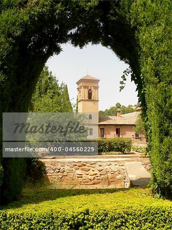 Arc of Alhambra garden (Andalousia, Spain, Europe)