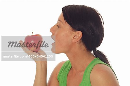 woman with apple on white background