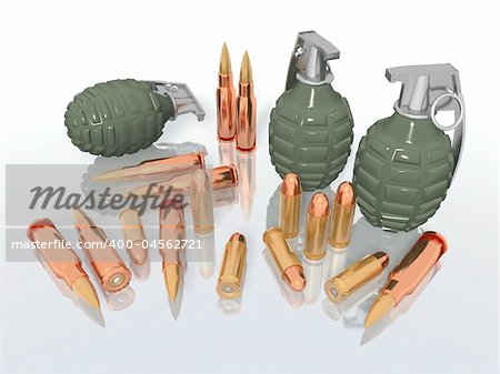 a 3d rendering of some grenades and bullets