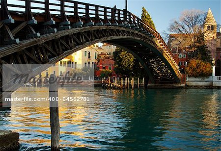 A morning photo of the Accademia Bridge, Venice, Italy