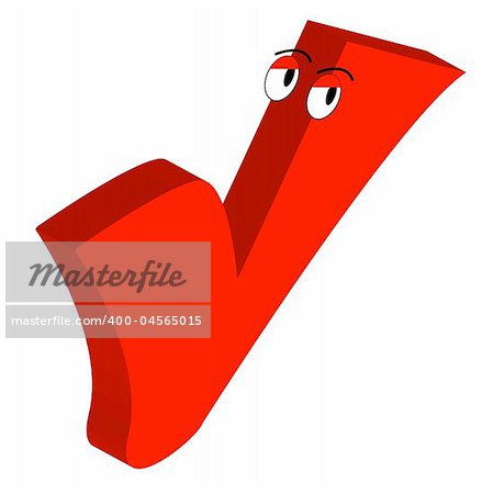 cartoon drawing of red checkmark with google eyes