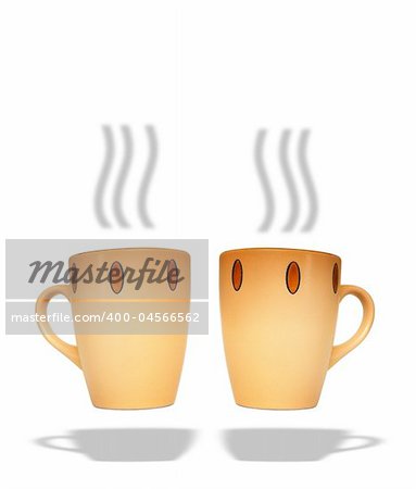 Two stylish hot coffee cups isolated over white