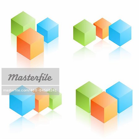 Colorful cubes reflected on white background. EPS 8.0 vector file available.