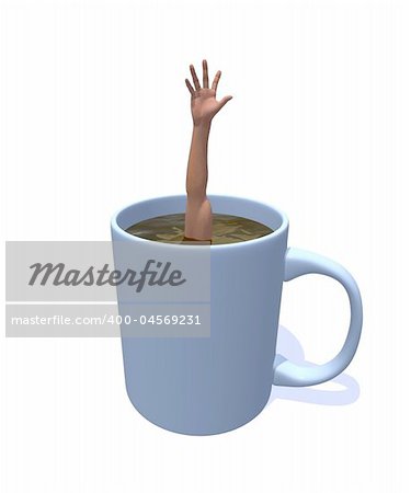 human arm in a coffee cup - 3d illustration
