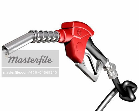 Isolated illustration of a dripping gasoline pump nozzle and hose with a knot tied in it