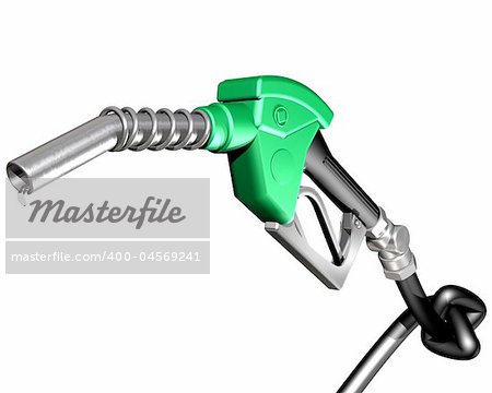 Isolated illustration of a dripping gasoline pump nozzle and hose with a knot tied in it