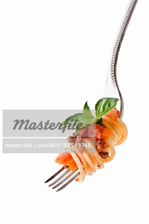 pasta on fork isolated on white