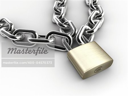 Chain and padlock on white background - 3d render