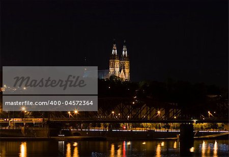 a church in Prague by night - night city