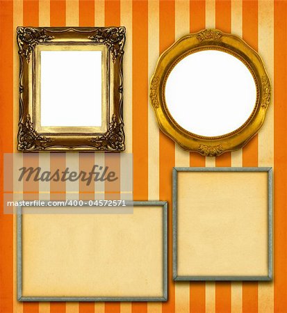 XXL size selection of picture frames on stripy wallpaper