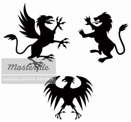 Vector art of a Griffin, lion and eagle