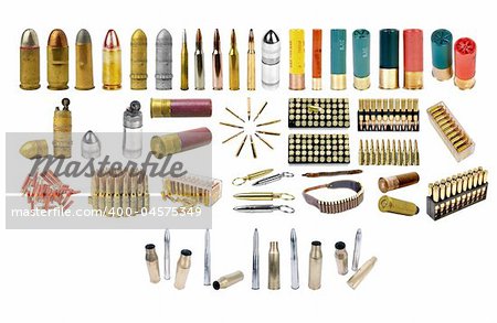 High resolution photos of forms of ammunition each isolated on a white background. Pack of 46, great value for money!