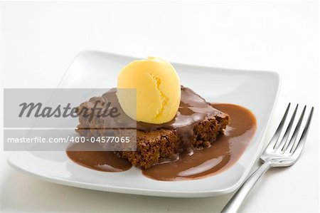 hot chocolate brownie with walnuts and vanilla isolated