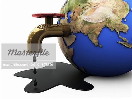 3d illustration of earth in pool of oil