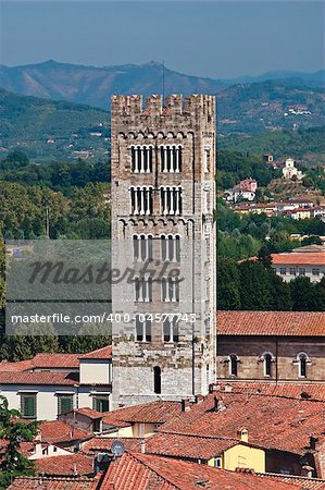 A guard tower at the old city of Lucca Italy