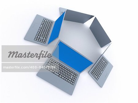 3d rendered illustration of some silver laptops