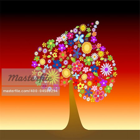 Colorful tree with flowers vector illustration