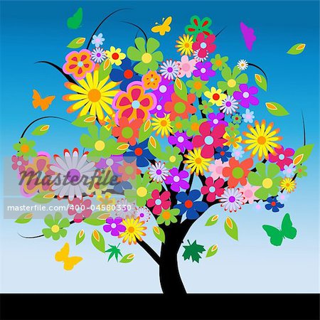 Abstract tree with flowers vector illustration